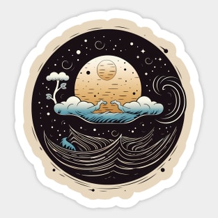 Abstract Moon Among Clouds Sticker